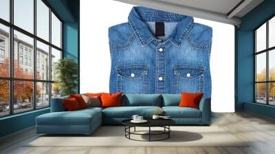 
Folded denim shirt isolated on white background Wall mural