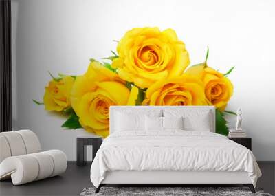 beautiful yellow roses on a white background Wall mural