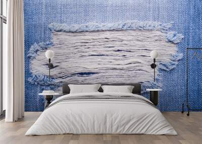 Texture of blue jeans textile close up Wall mural