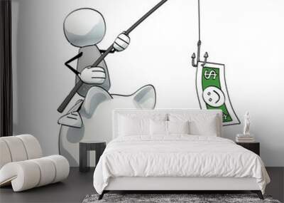 little sketchy man with money-angle riding on a piggy bank Wall mural