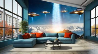 UFOs fling to a planet from outer space Wall mural