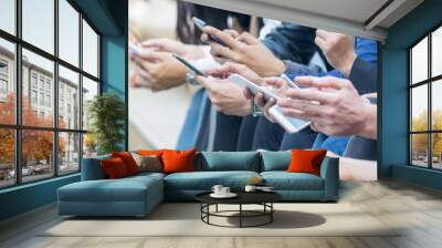 group of hand with smartphone Wall mural