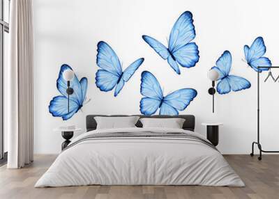 set of blue butterflies positive quote motivational etc fashion prints Wall mural