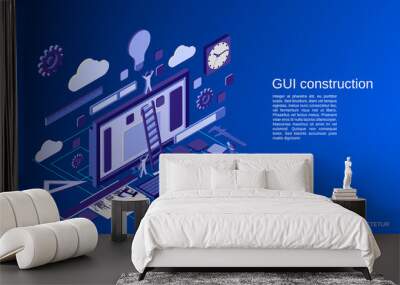 Graphic user interface construction, application development, website design flat isometric vector concept illustration Wall mural