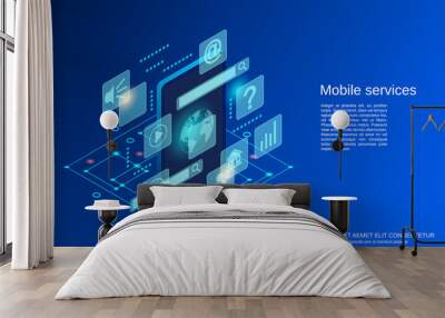 Mobile phone services flat isometric vector concept illustration Wall mural