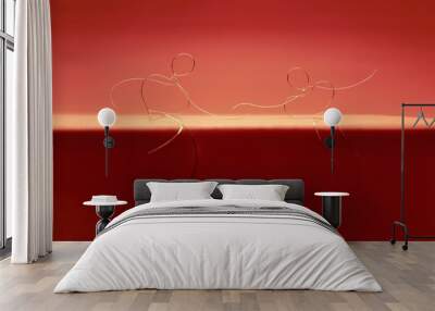 Two wire figures are sitting on the step. An offer of marriage. Wall mural