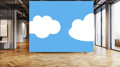 Vector set of childish white clouds on blue background. Baby kids cloud collection in flat design. Wall mural