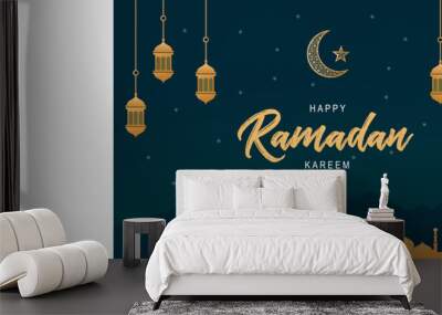 Greet Ramadan Kareem with Islamic lantern background. Wall mural