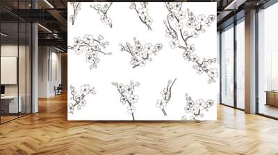 Cherry blossom vector illustration on white isolated.Peach blossom for doodle art on background.Sakura vector for tattoo design.Symbol flower of Japanese.Plum blossom vecor collection.beautiful floral Wall mural