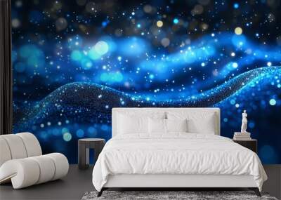  Abstract blue background of points. Falling cyber elements Wall mural