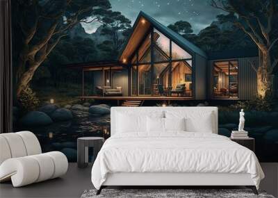 Best interior design of a lodge having beautiful view Ai Generated Wall mural