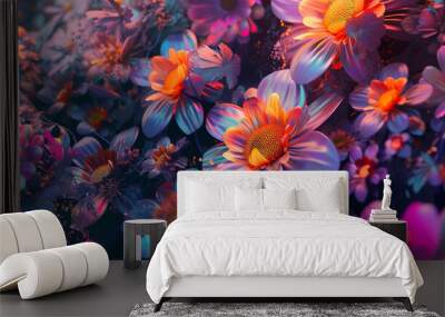 A digital garden of abstract flowers unfolding in a spectrum of colors Wall mural