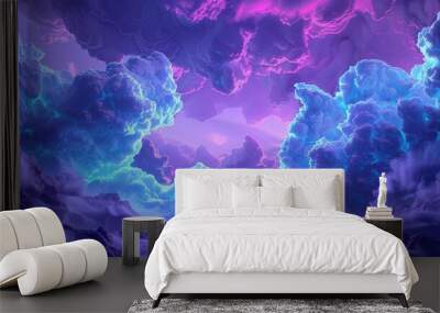 The heavens come alive with a burst of color as neon clouds drift lazily across the sky,  Wall mural