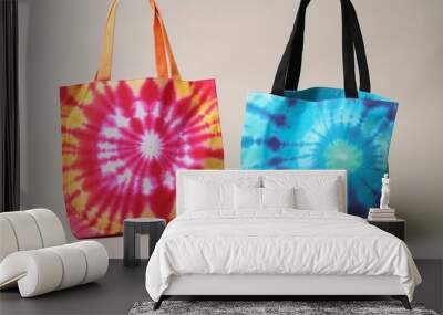 Craft a unique tie-dye canvas tote bag using vibrant fabric dyes. Wall mural