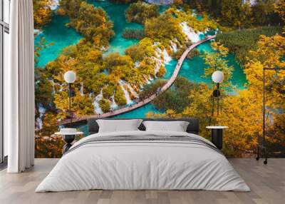 beautiful lakes landscape fall season - Plitvice Lakes - Croatia travel destination Wall mural