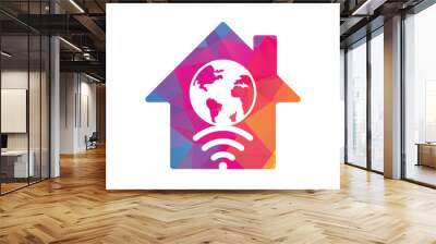 Globe wifi home shape concept logo design icon. World signal vector logo template.	 Wall mural