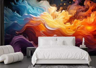 A vivid paint splash swirling, mix of colors as two chemicals reaction .in the style of hyper-detailed illustrations. generative AI Wall mural