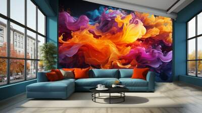 A vivid paint splash swirling, mix of colors as two chemicals reaction Wall mural