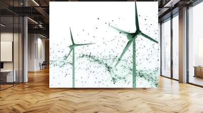 mash line and point windmill on white background with an inscription. Green energy starry sky or space Wall mural