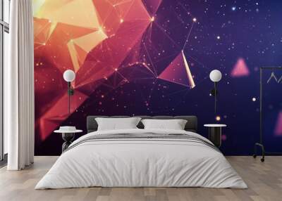 Planet in Space polygonal, geometry triangle. Light connection structure Wall mural