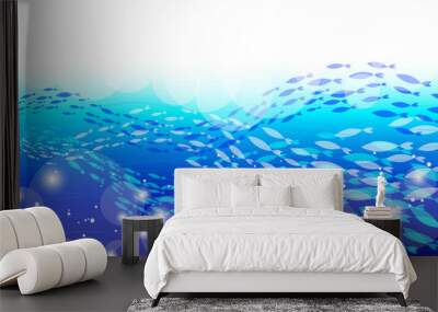 青い海と魚群の背景 Wall mural