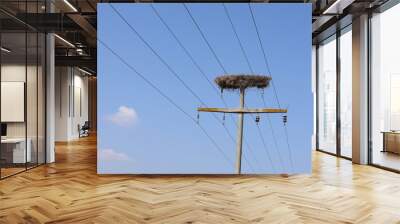 power lines against blue sky Wall mural