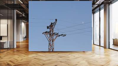 power lines against blue sky Wall mural