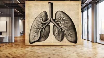 Vintage respiratory system anatomy drawing Digital Illustration Wall mural