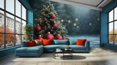 Beautiful Christmas Tree Adorned with Sparkling Ornaments for Holiday Celebrations Wall mural