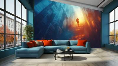 Empowering Business Success: A Person Climbing Financial Peaks for Growth Wall mural