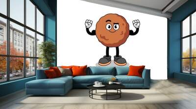 Mascot cartoon of meatball posing with muscle Wall mural