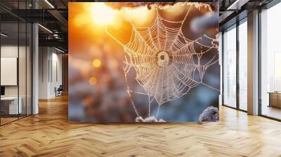 Frost-covered spider web sparkling in the morning sun, Winter Solstice, delicate and beautiful. --ar 16:9 --quality 2 --stylize 250 --v 6.1 Job ID: 14fd43c4-96cf-47fc-a143-7d71008ec20b Wall mural