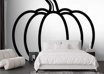 Black and white outline of a pumpkin with a thick stem, simple and bold design. Wall mural