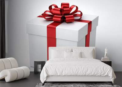 Gift box with ribbon 3D rendered Wall mural