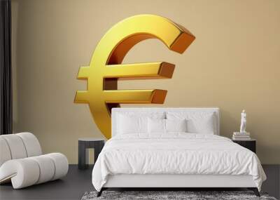 Golden euro symbol stands upright on a beige background, signifying wealth and European currency. Wall mural