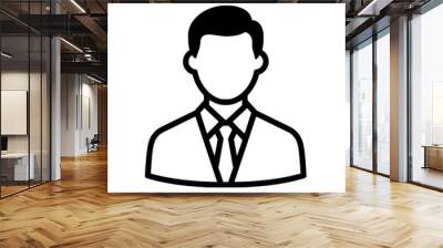 Illustration of a businessman with a suit and tie in a minimalist black and white style. Wall mural