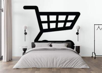 Minimalistic black shopping cart icon on a white background. Wall mural