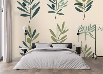 Olive branches illustration leaves set vector collection Wall mural