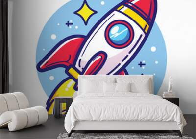 Rocket launching cartoon flat vector illustration startup concept icon design Wall mural