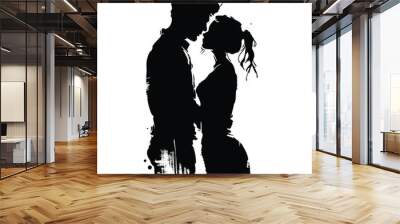 Silhouette of a couple embracing in an intimate moment, highlighting romance and connection. Wall mural