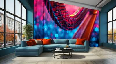 Neon Glow: Intimate Harp Detail in Symphony Orchestra Wall mural