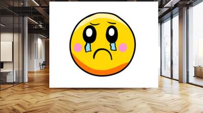 Cartoon Stylized Sad Crying Emoticon Wall mural