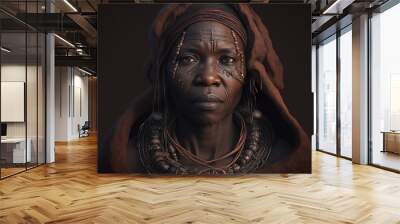 Portrait of woman from Himba herder tribe in Namibia. Ai generated art Wall mural