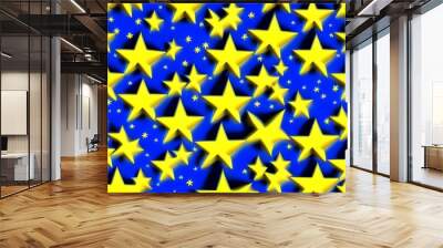 three dimensional pattern of yellow stars and crescent moons blue background - generative ai
 Wall mural