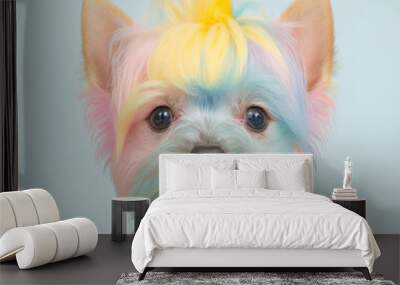 A cute little puppy colored with pastel color paint, symbol of love. Pastel, creative, animal concept. Time with a pet, a small dog. Illustration. Generative AI. Wall mural