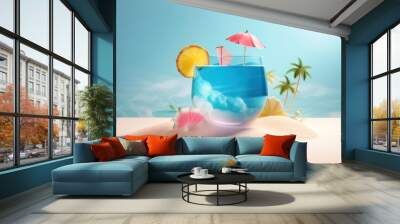 minimal concept of tropical summer refreshment, delicious cold exotic drink on the beach. cocktail b Wall mural