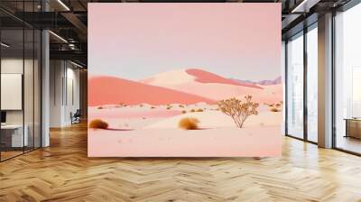 Minimal love concept of pastel pink sand in sandy desert. Soft pastel colors landscape. Creative Valentine's Day. Illustration. Generative AI. Wall mural