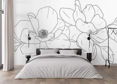 doodle line art peony flower bouquet elements Wall mural