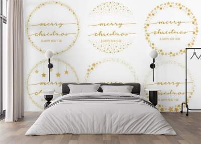 golden star wreath with hand written merry christmas calligraphy Wall mural