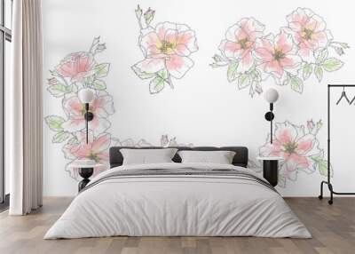 loose watercolor doodle line art rose flower bouquet elements collection Wall mural